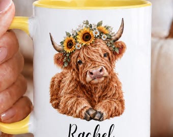 Personalized Highland Cow Mug • Highland Cow Gift • Birthday Gift • Gift for Her • Gift for Sister • Gift for Daughter • Cattle Cow Lover