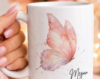 Personalized Butterfly Mug • Cute Pink Butterfly Gifts • Personalized Butterfly Gift • Gift for Her • Birthday Gift • Office Work Gifts