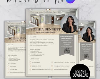 Real Estate Agent Flyer Template, Canva Marketing Sheet (Digital Download)