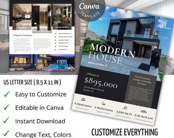 Editable Real Estate Brochure Template, Canva Property Flyer (Digital Download)