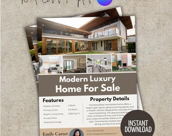 Real Estate Flyer Template, Modern Listing Brochure, Realtor Marketing (Canva Download)