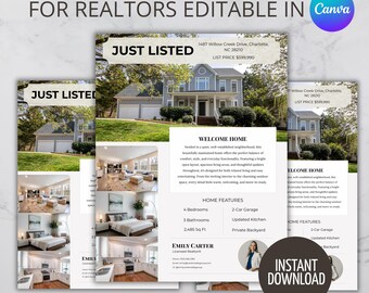 Realtor Just Listed Flyer Template | Canva Real Estate Marketing (Digital Download)