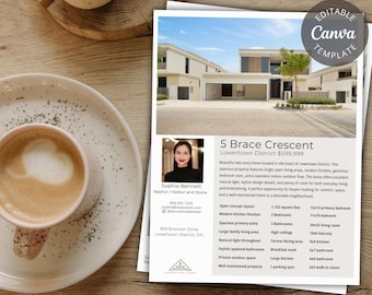 Editable Real Estate Flyer Template Canva | 2-Page Property Listing (US Letter)