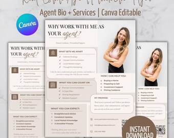 Real Estate Agent Introduction Flyer Canva | Realtor Bio Template | Why Work With Me Flyer