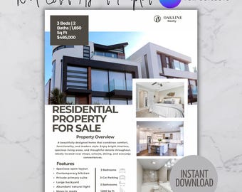 Real Estate Agent Flyer Template, Realtor Marketing Kit, Canva Editable Brochure
