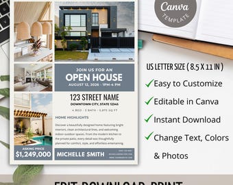 Real Estate Open House Flyer Template, Canva Editable Marketing Flyer (Instant Download)