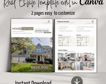 Real Estate Flyer Template, Canva Editable Realtor Marketing Brochure (Instant Download)