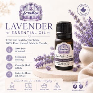 Aceite esencial de lavanda 10 ml, aceite de aromaterapia 100% puro y natural, destilado al vapor, hecho en Canadá.