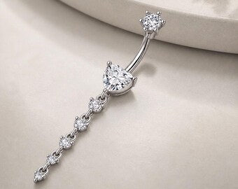 Hart bungelende navelring 14G, sprankelende kristallen navelpiercing, schattige navelsieraden in goud of zilver
