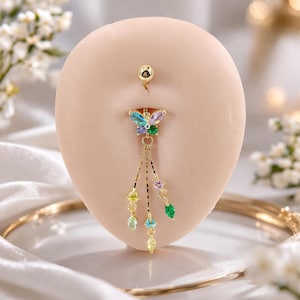 Flerfärgad Kristall Fjärils Navelring – Guld Silver Navelpiercing Smycken