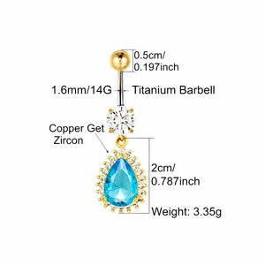 Teardrop Crystal Belly Button Ring, Blue Stone Navel Piercing, Gold Dangle Belly Ring Jewelry