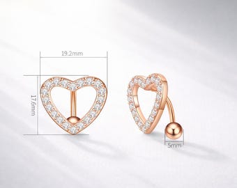 Piercing de ombligo con forma de corazón de cristal en oro y plata – Bonita joya para piercing de ombligo