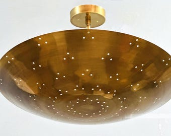 Lámpara de techo elegante de 6 luces perforadas, lámpara colgante Sputnik de latón crudo de mediados de siglo, lámpara empotrada