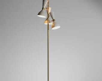 Mid-Century Modern Brass Floor Lamp: Triple Cone Shade Standing Lamp