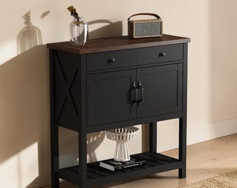 Farmhouse Console Table Entryway Cabinet Coffee Bar Storage Shelf Black