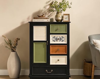 Vintage Accent Cabinet with Drawers, Carved Entryway Storage Organizer