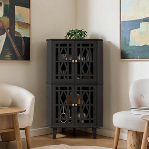 Farmhouse Corner Storage Cabinet, Tall Corner Shelf Stand with Doors & Adjustable Shelves