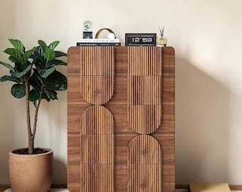Fluted Walnut Dresser Mid Century Curved Chest Five Drawer Storage