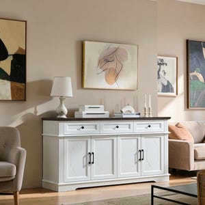 Modern Farmhouse Buffet Cabinet Coffee Bar Sideboard Storage Credenza White Console