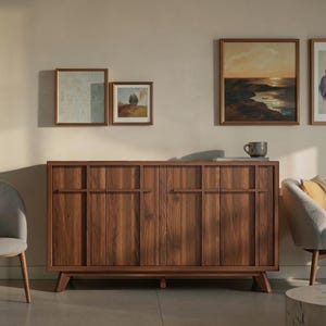 Modern Sideboard Cabinet, Wood Credenza Storage Console with Adjustable Shelves