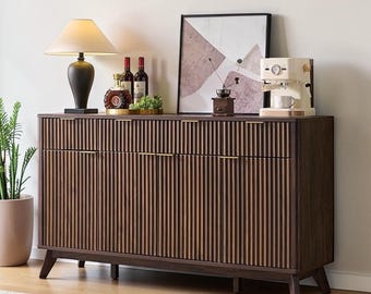 Fluted Buffet Sideboard Cabinet Modern Storage Credenza Coffee Bar Wine Console