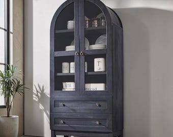 Arched Pantry Cabinet with Drawers Farmhouse Kitchen Storage Cupboard