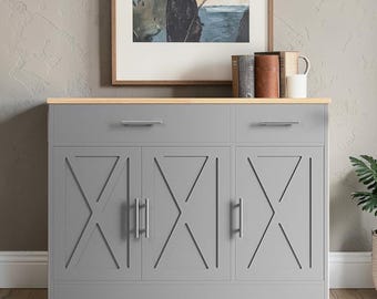 Modern Farmhouse Sideboard Cabinet with Barn Doors and Storage Drawers