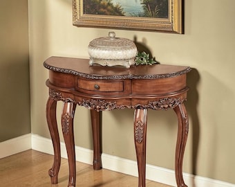 Victorian Wooden Console Table Natural Cherry Half Moon Entryway Accent Furniture