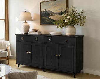 Modern Buffet Cabinet Coffee Bar Sideboard Storage Credenza Kitchen Console Black