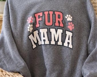 Sudadera Fur Mama, Sudadera de cuello redondo para mamás perrunas, Regalo para amantes de las mascotas, Suéter para mamás gatas, Camiseta con estampado de patas, Sudadera cómoda para amantes de los animales, Regalo para ella
