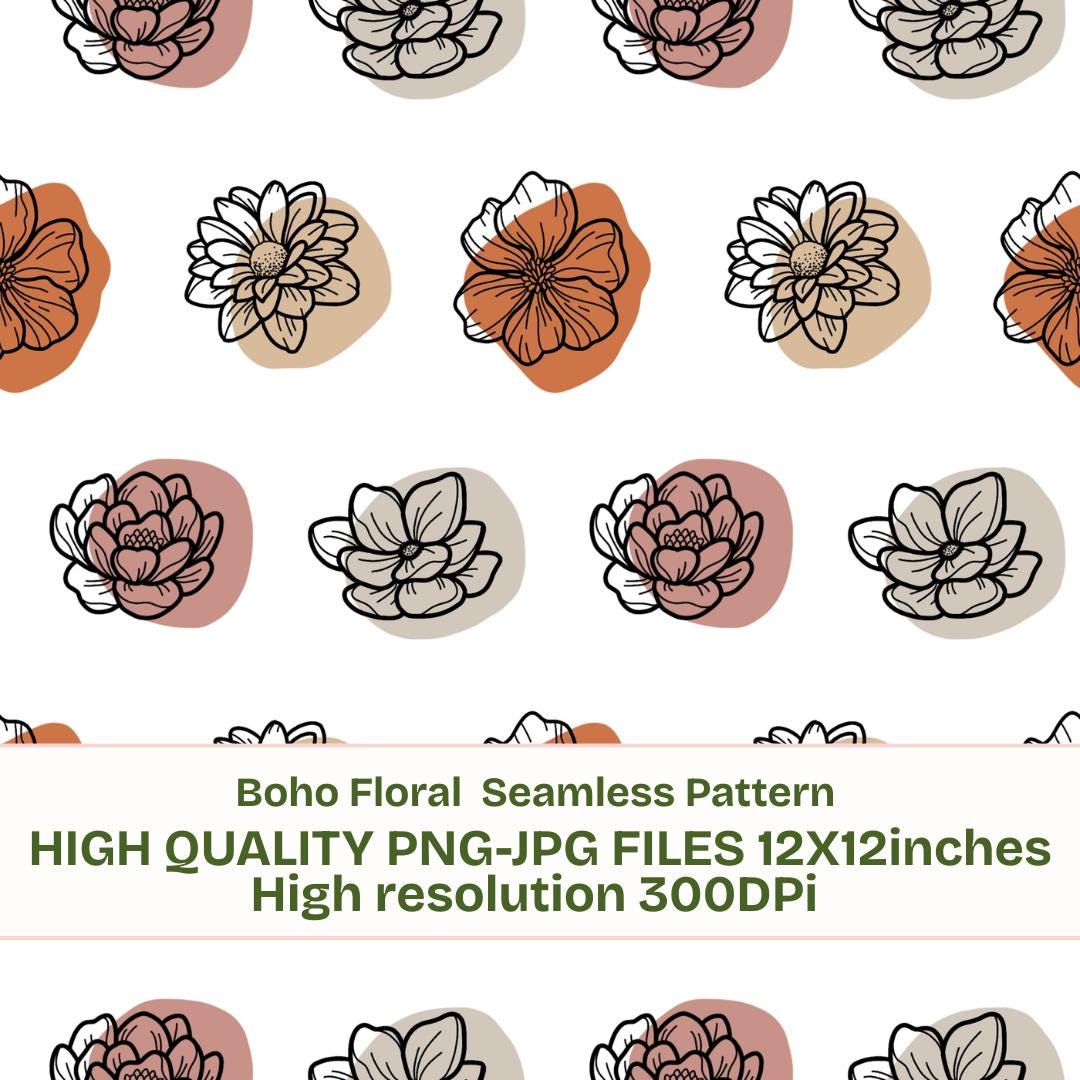 Boho Floral Seamless Pattern, Retro Flower Digital Paper, Neutral ...