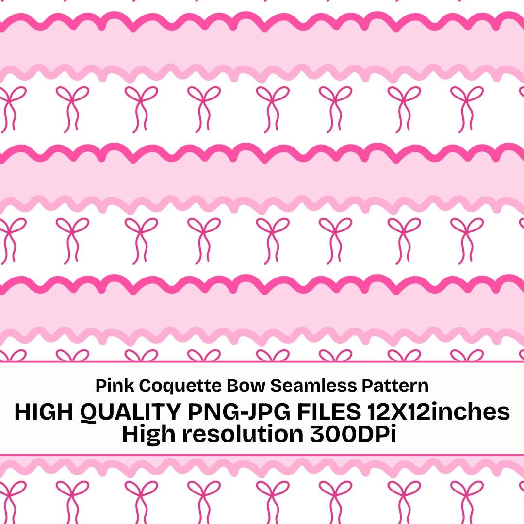 Pink Coquette Bow Seamless Pattern PNG JPG | Cute Girly Repeat Pattern ...