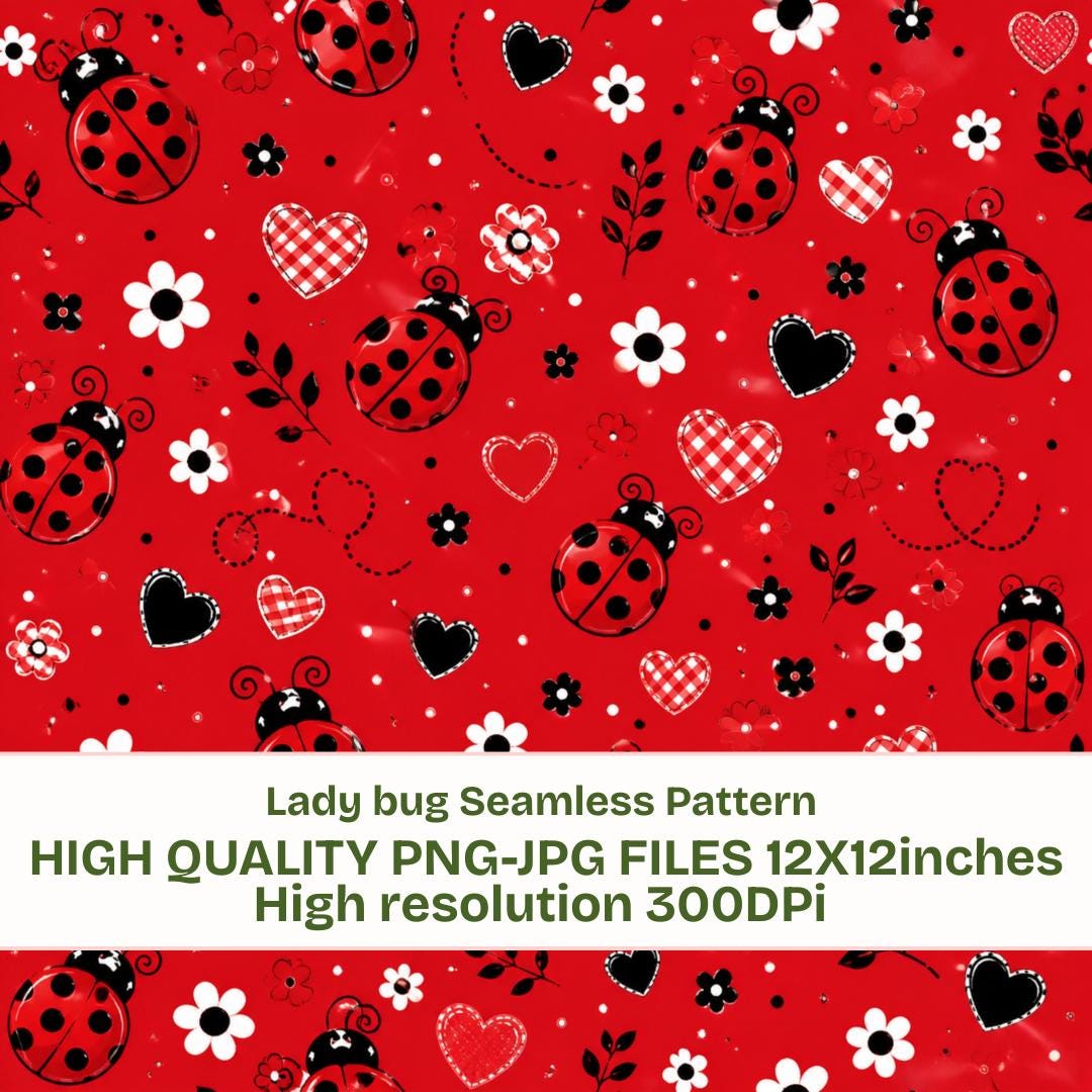 Ladybug Seamless Pattern | Red Cute Floral Bug Pattern | Hearts ...