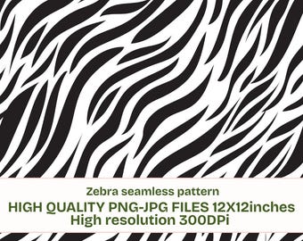 Zebra Print Seamless Pattern, Black White Animal Skin Digital Paper (PNG)