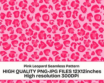Pink Leopard Seamless Pattern PNG JPG, Pink Cheetah Print Digital Paper, Girly Animal Print Repeat Pattern, 12x12 Inch Seamless Background