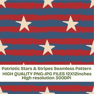 Patriotic Stars Seamless Pattern PNG JPG | Vintage Red Blue Stripes Digital Paper | 4th of July Background | USA Flag Inspired Repeat Design