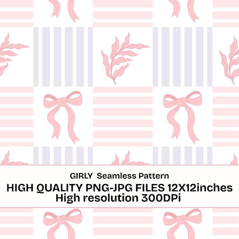 Pink Coquette Seamless Pattern PNG JPG | Cute Bow & Floral Digital ...