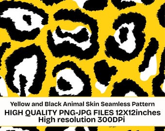 Seamless Leopard Pattern, Yellow Black Animal Skin Digital Paper, Hand-Drawn Cheetah Spot Background, 12x12 PNG for Fabric and Stationery