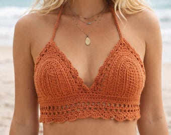 Modello PDF per reggiseno a balza all'uncinetto smerlato – Top estivo con scollo all'americana XS L