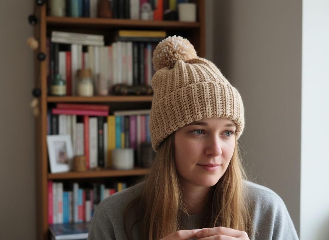 Chunky Crochet Hat Pattern PDF, Ribbed Beanie With Pom - Etsy