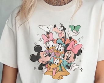 Vintage Disney Mickey And Friends Shirt, Mickey Minnie Donald Daisy Goofy Pluto Tshirt, Disneyland Family Trip Matching, Cute Disney Outfit