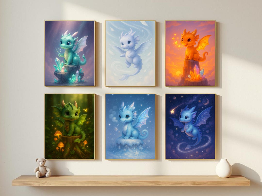Baby Dragon Nursery Prints Set of 6 – Premium Fantasy Wall Art ...