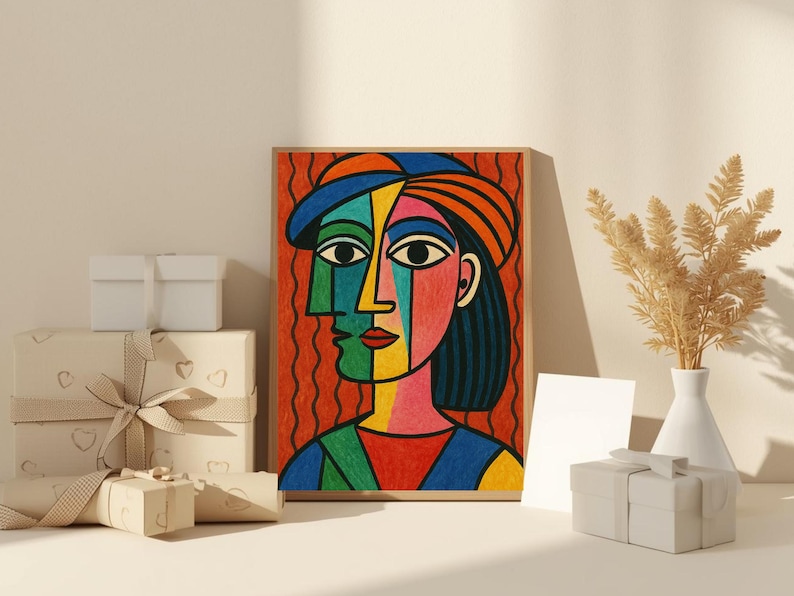 Cubist Woman Portrait Wall Art – Colorful Picasso Style Face Painting ...