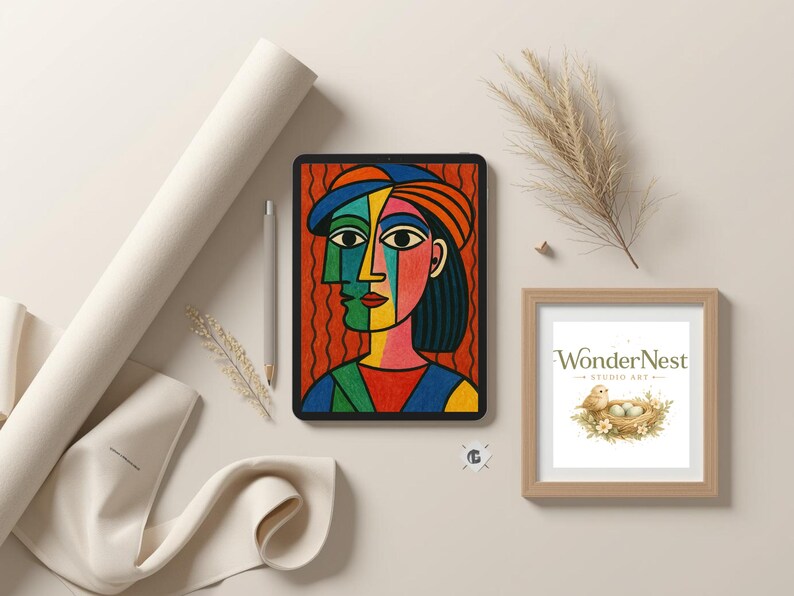 Cubist Woman Portrait Wall Art – Colorful Picasso Style Face Painting ...