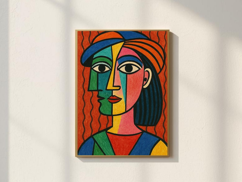 Cubist Woman Portrait Wall Art – Colorful Picasso Style Face Painting ...