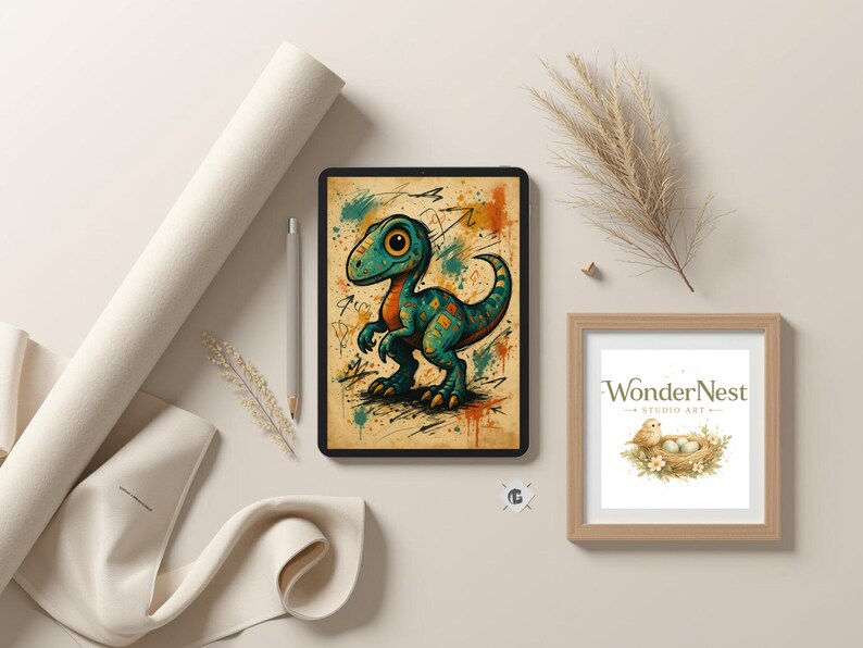 Graffiti Raptor Cute Raptor Dinosaur Wall Art – Cute Graffiti Baby Velociraptor Print | Kids ...