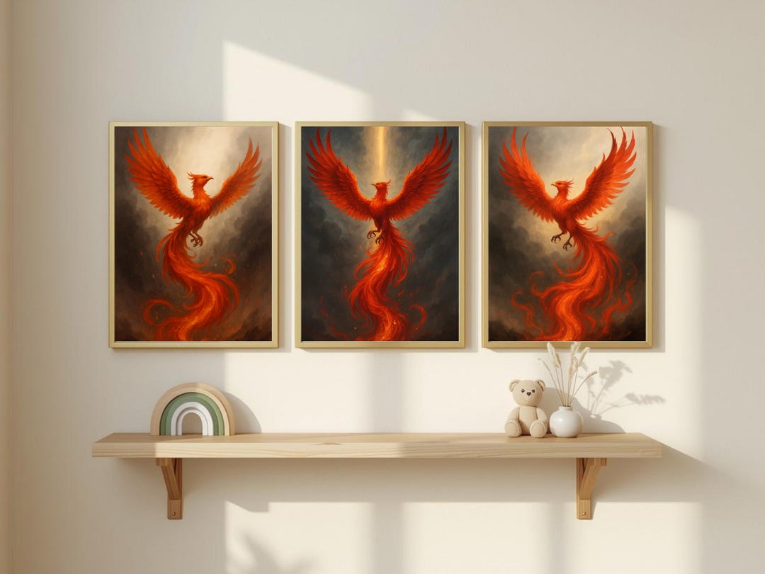 Rising Phoenix Wall Art – Fiery Bird of Rebirth Fantasy Print | Bold ...