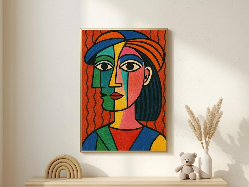 Cubist Woman Portrait Wall Art – Colorful Picasso Style Face Painting ...