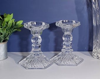 Vintage Set of Shannon Crystal Taper Pillar Candle Holders