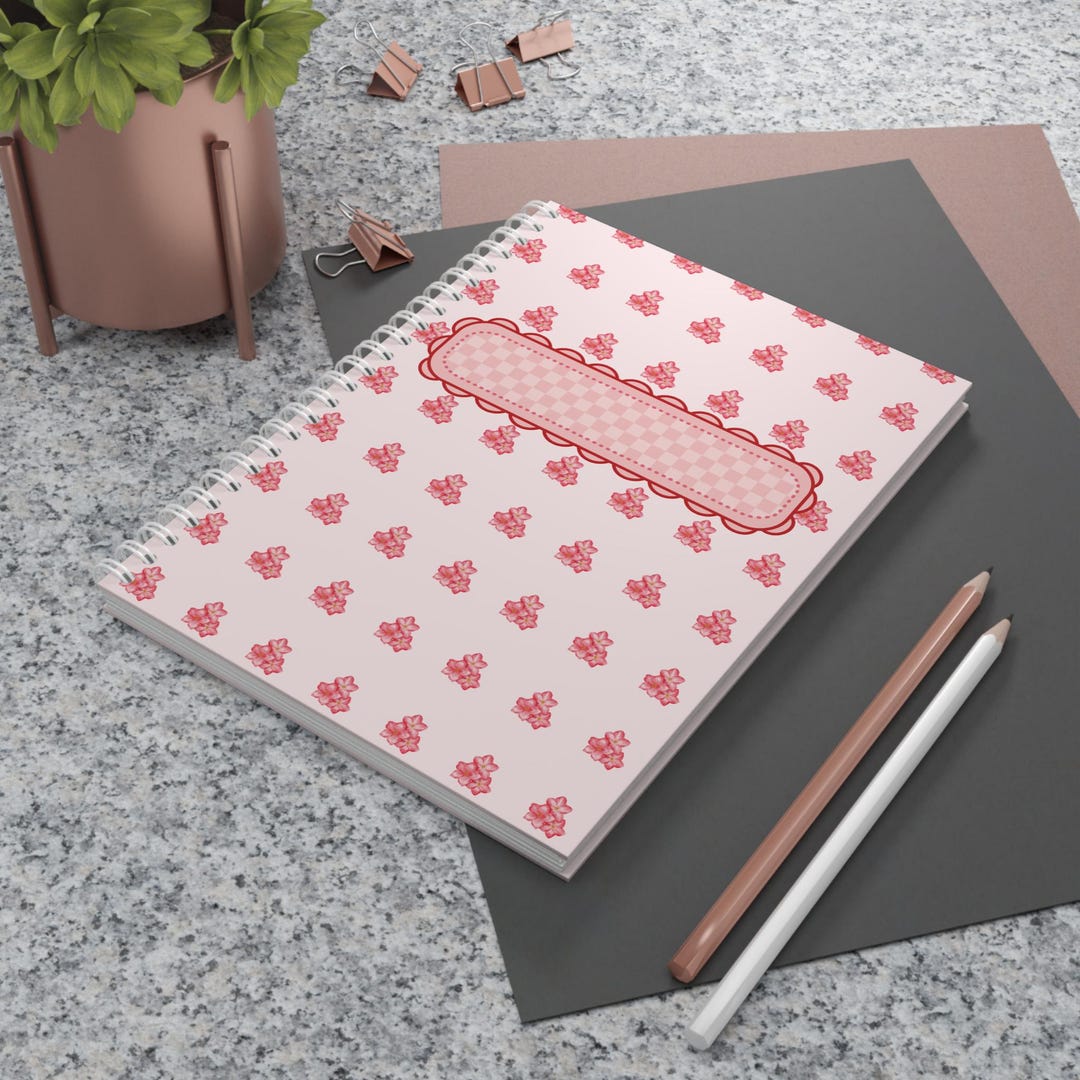 Pink Rose Pattern Spiral Notebook | Floral Journal, Vintage Label Cover ...